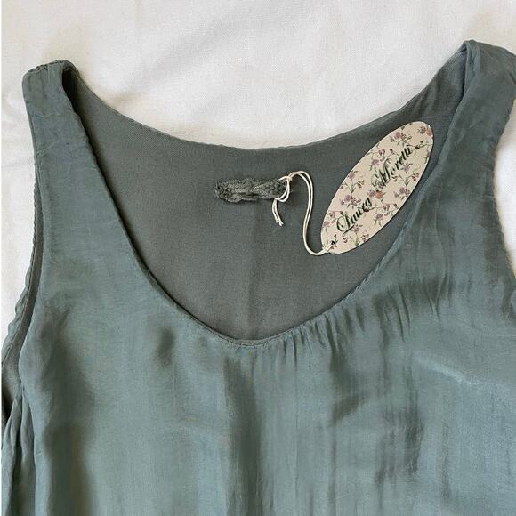 Laura Moretti Silk Sheer Maxi Dress Size M Olive Green Beachy Flowy Italy NWT - Picture 6 of 9